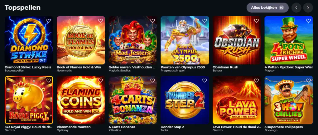 Populaire videoslots in het casinospeloverzicht met verschillende thema's en spelontwikkelaars